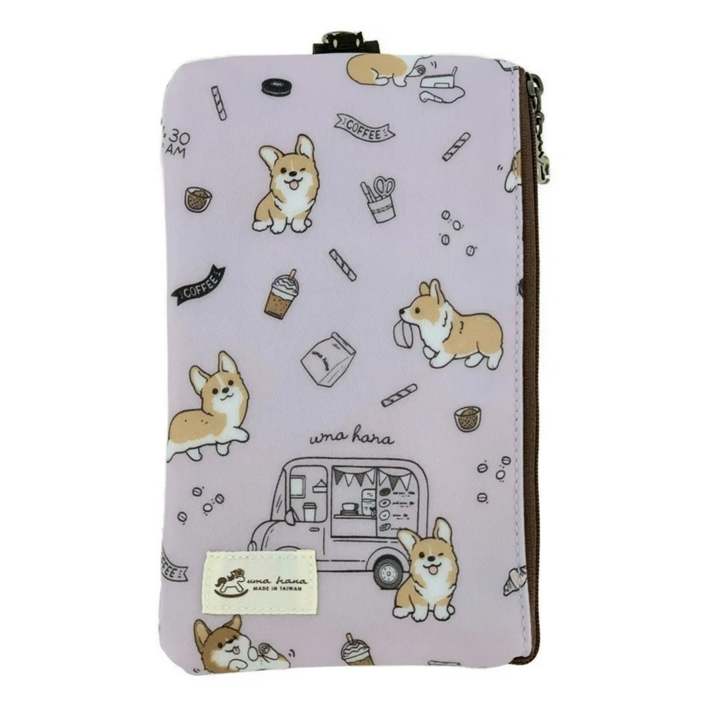 Waterproof Corgi Coffee Phone Case Pouch W/ Neck Strap